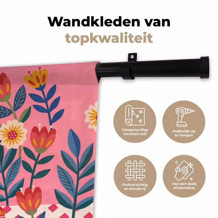 Vrouw - Cocktail - Bloemen - Modern - Roze Wandkleed katoen klein -sfeer2