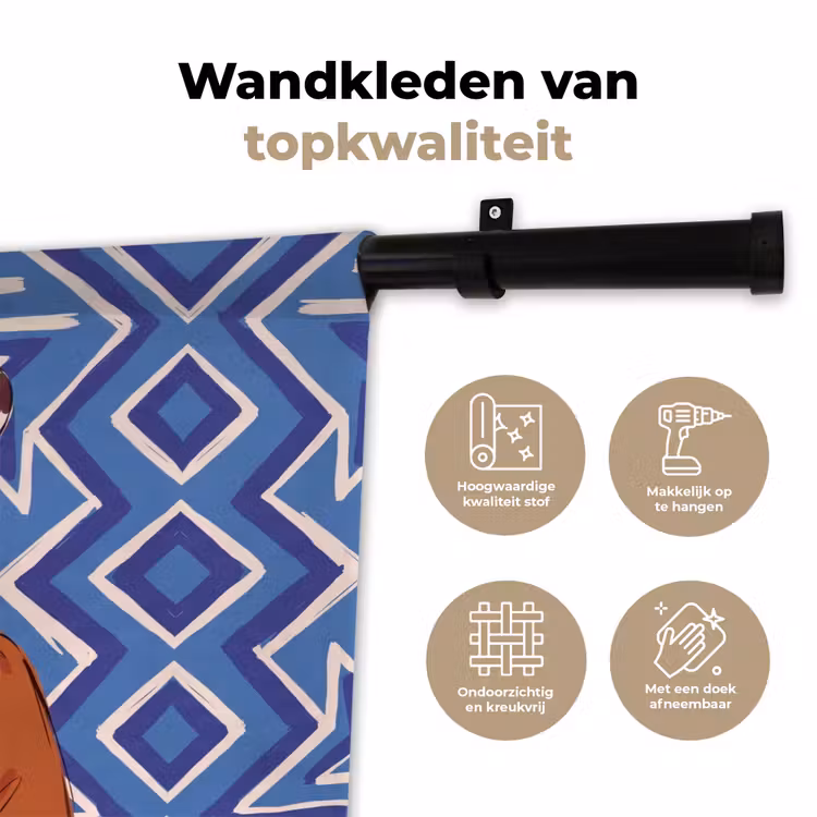 Vrouw - Cowboyhoed - Portret - Modern - Blauw Wandkleed katoen klein -sfeer2