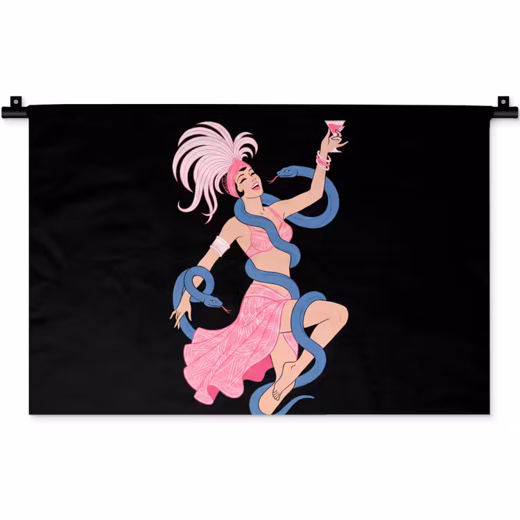 Vrouw - Danseres - Slangen - Art Deco - Roze Wandkleed katoen klein -zz3d