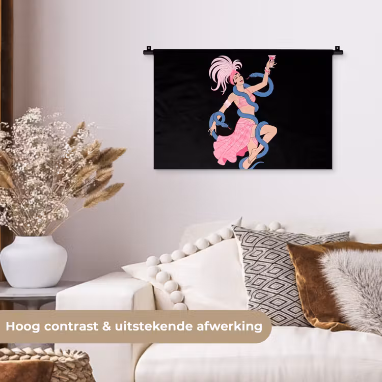 Vrouw - Danseres - Slangen - Art Deco - Roze Wandkleed katoen klein -sfeer1