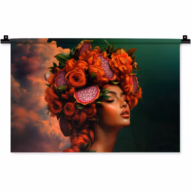 Vrouw - Drankenfruit - Rozen Wandkleed katoen klein -zz3d