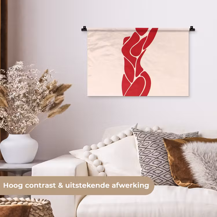 Vrouw - Figuur - Abstract - Modern - Rood Wandkleed katoen klein -sfeer1