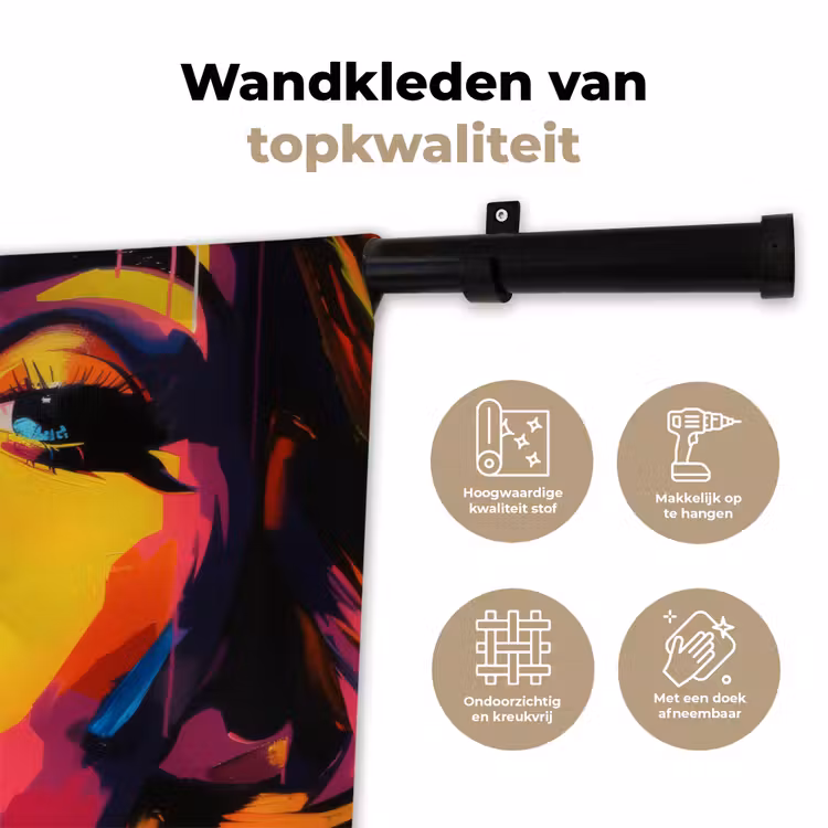 Vrouw - Gezicht - Kleurrijk Wandkleed katoen klein -sfeer2