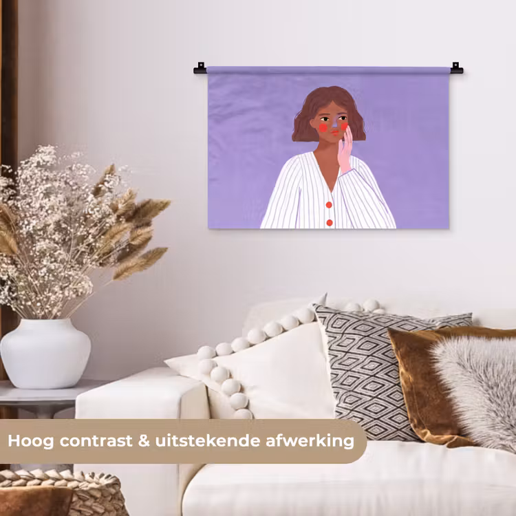 Vrouw - Gezicht - Mensen - Abstract - Kleurrijk Wandkleed katoen klein -sfeer1