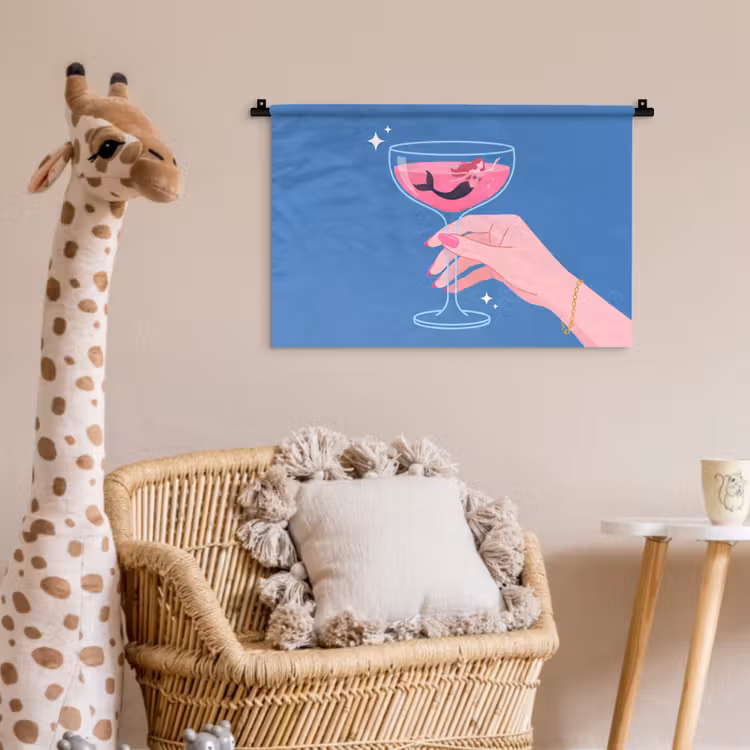 Vrouw - Glas - Abstract - Roze - Blauw Wandkleed katoen klein -wsfeer5_kind