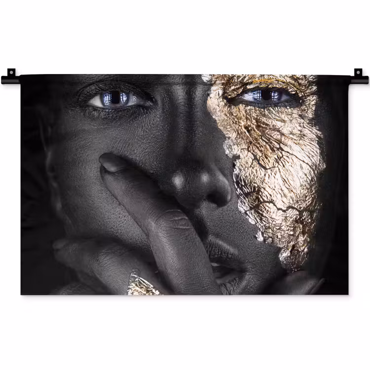 Vrouw - Goud - Zwart - Schmink - Luxe Wandkleed katoen klein -zz3d