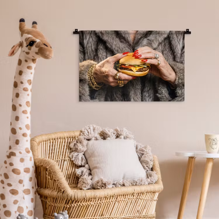 Vrouw - Hamburger - Bontjas Wandkleed katoen klein -wsfeer5_kind