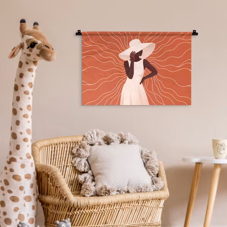 Vrouw - Hoed - Portret - Modern - Beige Wandkleed katoen klein -wsfeer5_kind