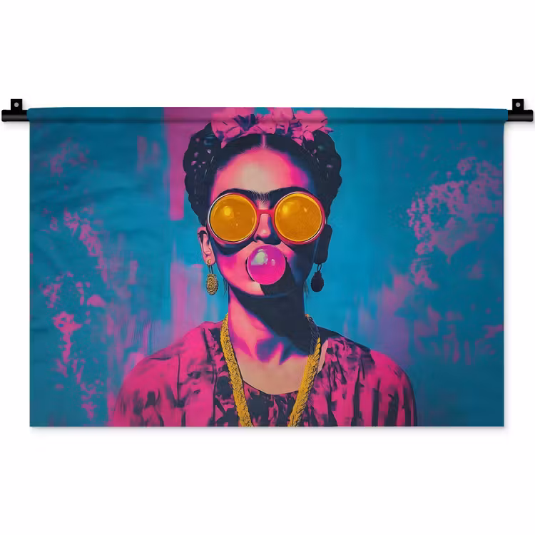 Vrouw - Kauwgom - Zonnebril - Oranje Wandkleed katoen klein -zz3d