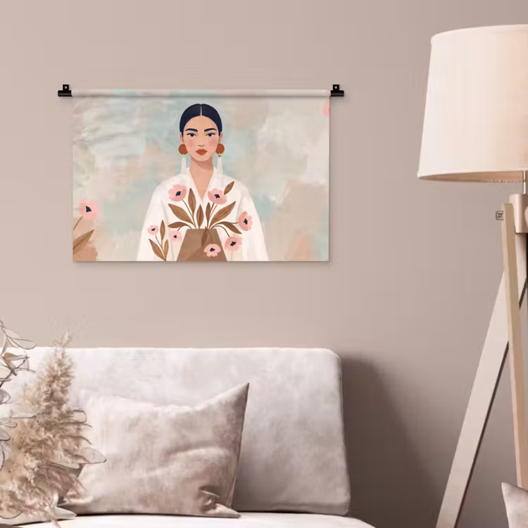 Vrouw - Kimono - Pastel Wandkleed katoen klein -sfeer4