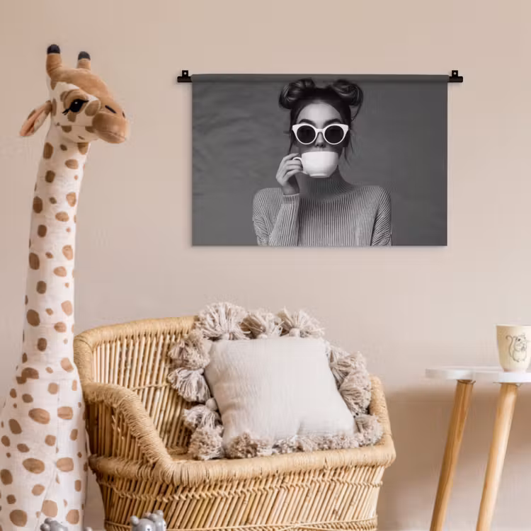 Vrouw - Koffie - Zwart - Wit Wandkleed katoen klein -wsfeer5_kind