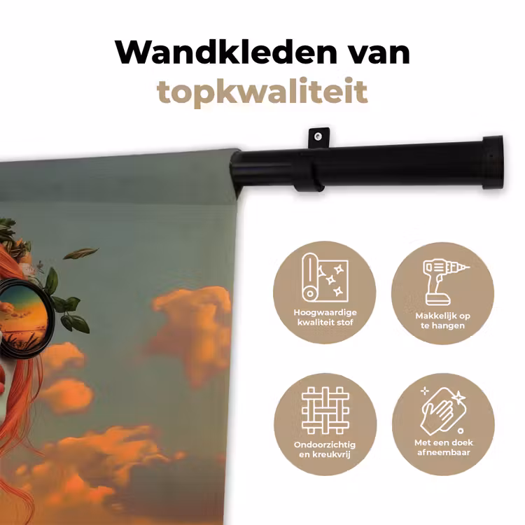 Vrouw - Kroon - Tomaat - Bascilicum - Zonnebril Wandkleed katoen klein -sfeer2