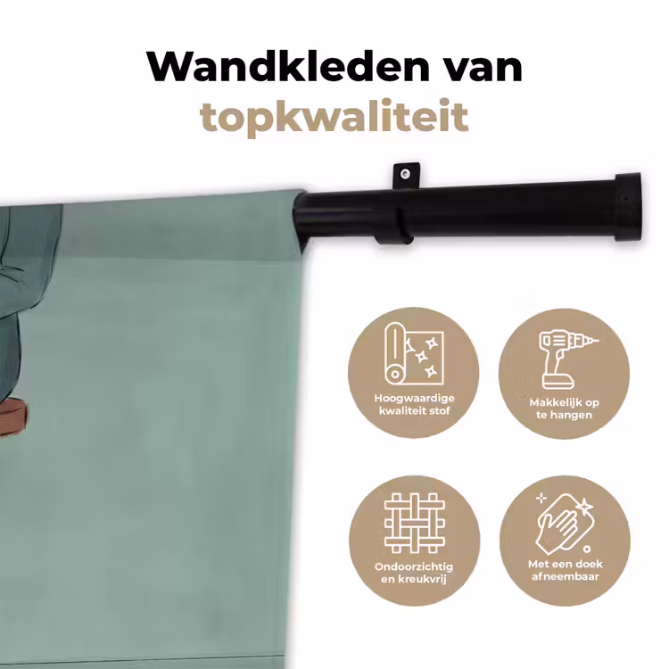 Vrouw - Laptop - Zittend - Illustratie - Groen Wandkleed katoen klein -sfeer2