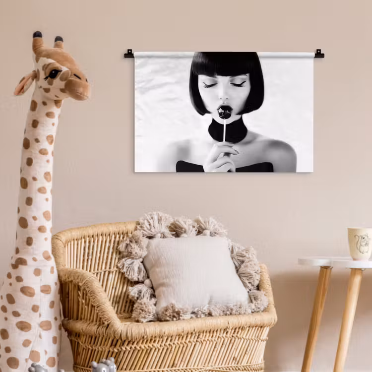 Vrouw - Lolly - Zwart - Wit Wandkleed katoen klein -wsfeer5_kind