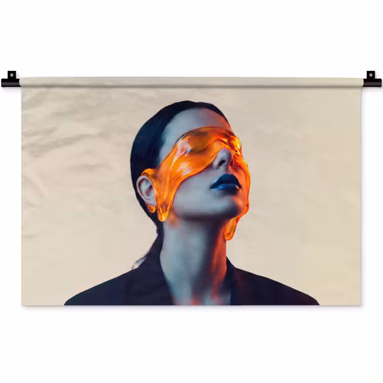 Vrouw - Oranje - Abstract - Modern - Kleurrijk Wandkleed katoen klein -zz3d