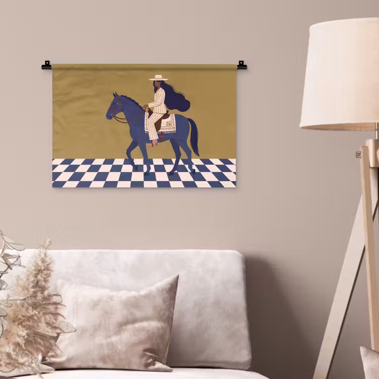 Vrouw - Paard - Rijden - Modern - Abstract Wandkleed katoen klein -sfeer4