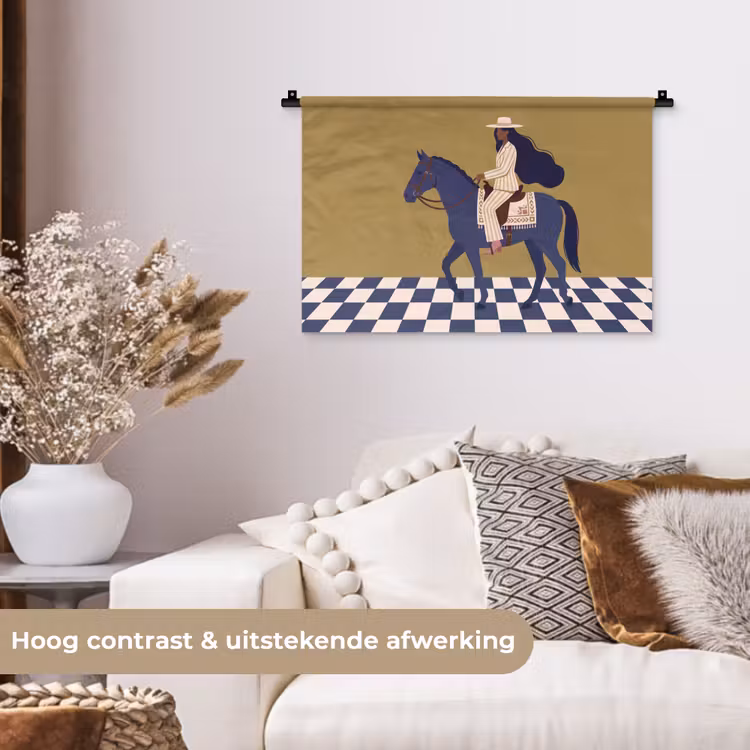 Vrouw - Paard - Rijden - Modern - Abstract Wandkleed katoen klein -sfeer1
