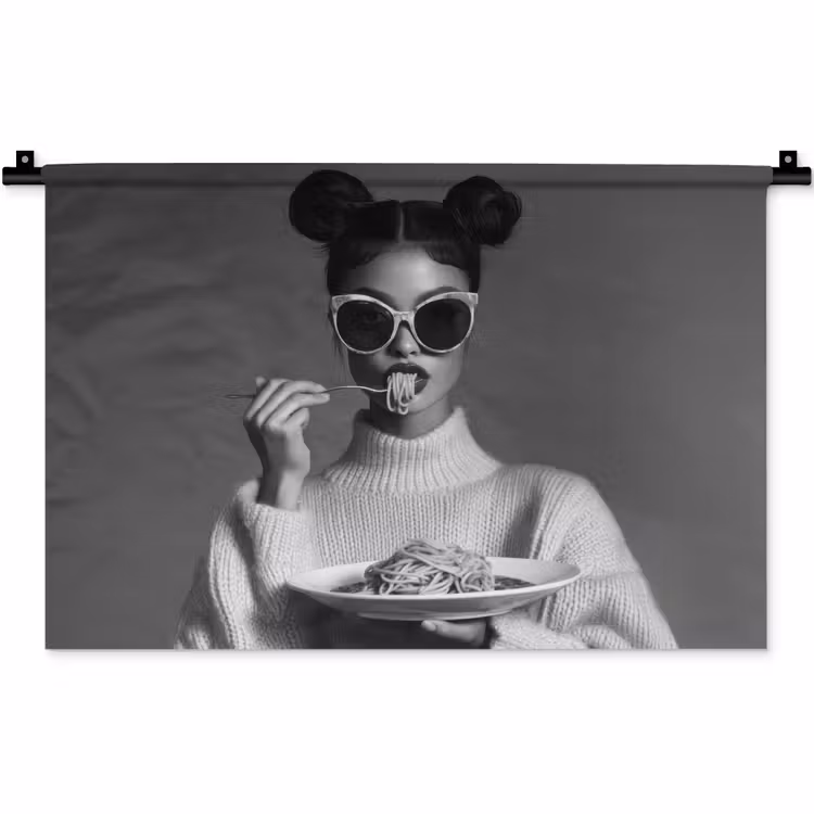 Vrouw - Pasta - Zonnebril Wandkleed katoen klein -zz3d