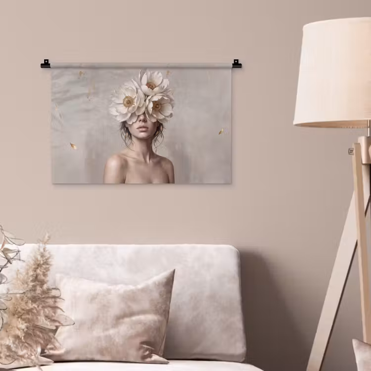 Vrouw - Pioenroos - Wit Wandkleed katoen klein -sfeer4