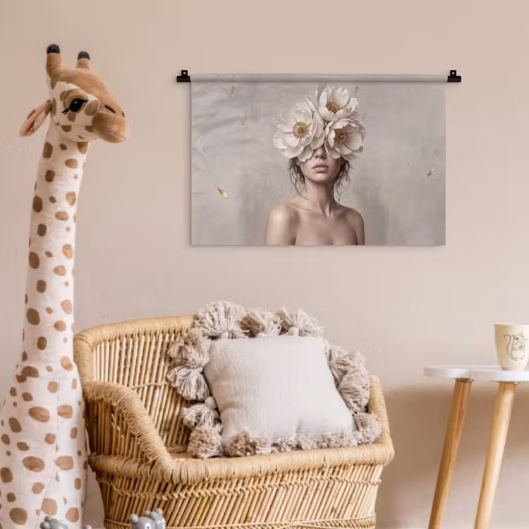 Vrouw - Pioenroos - Wit Wandkleed katoen klein -wsfeer5_kind