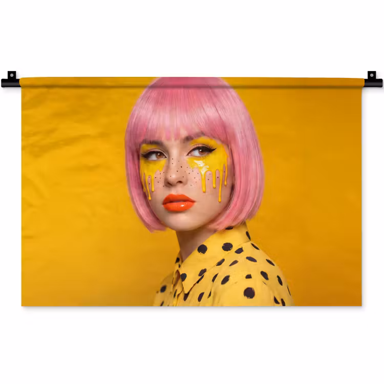 Vrouw - Portret - Abstract - Kleurrijk - Geel Wandkleed katoen klein -zz3d