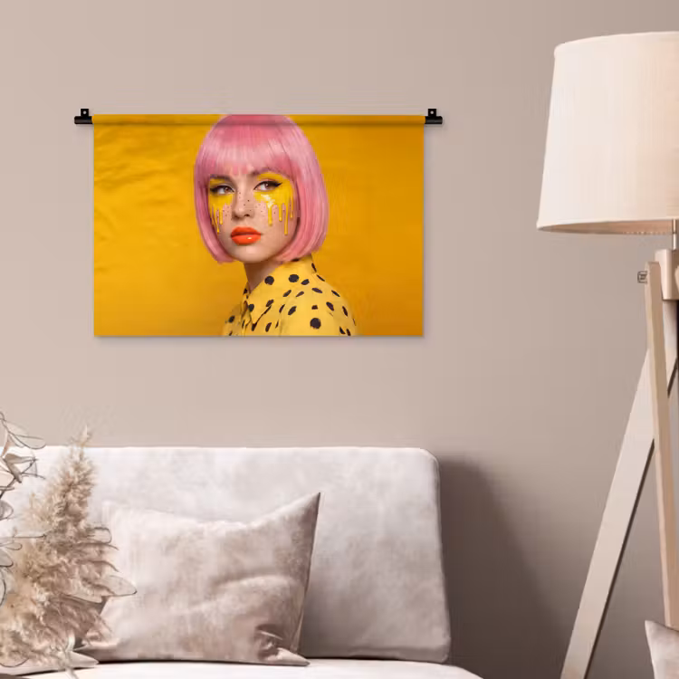 Vrouw - Portret - Abstract - Kleurrijk - Geel Wandkleed katoen klein -sfeer4