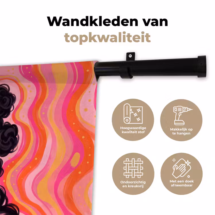Vrouw - Portret - Abstract - Kleurrijk - Roze Wandkleed katoen klein -sfeer2