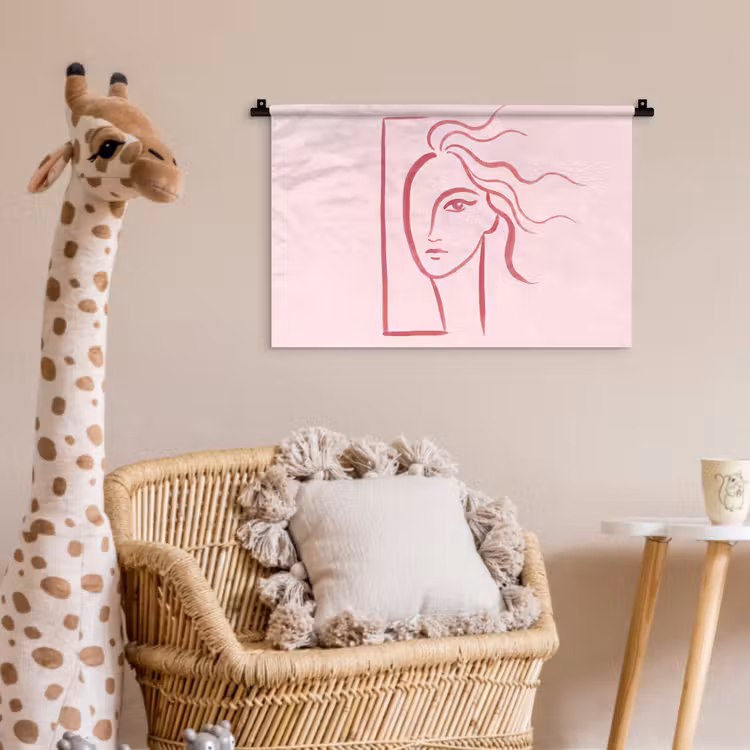 Vrouw - Portret - Abstract - Lijnkunst - Rood Wandkleed katoen klein -wsfeer5_kind