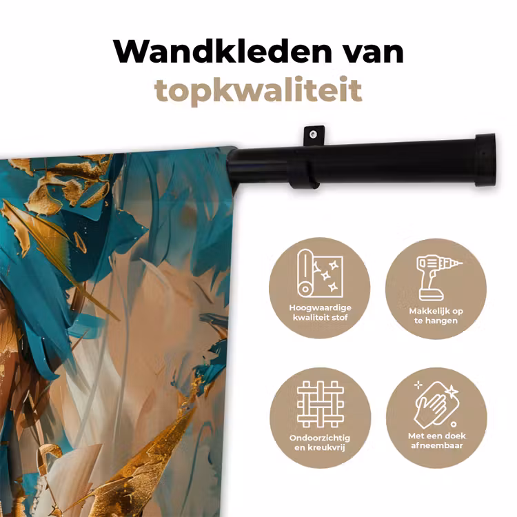 Vrouw - Portret - Goud - Luxe - Blauw Wandkleed katoen klein -sfeer2