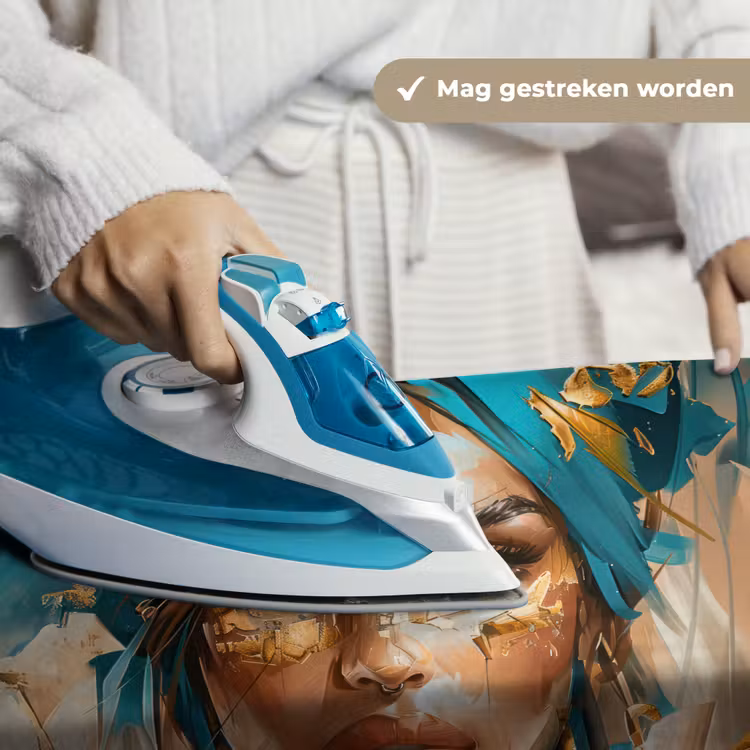 Vrouw - Portret - Goud - Luxe - Blauw Wandkleed katoen klein -sfeer9