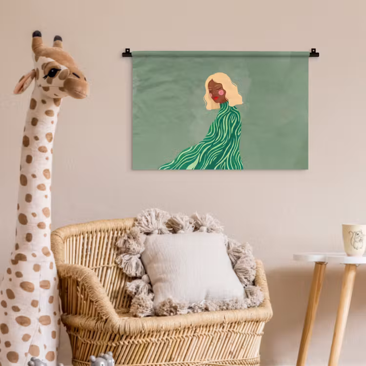 Vrouw - Portret - Illustratie - Modern - Groen Wandkleed katoen klein -wsfeer5_kind