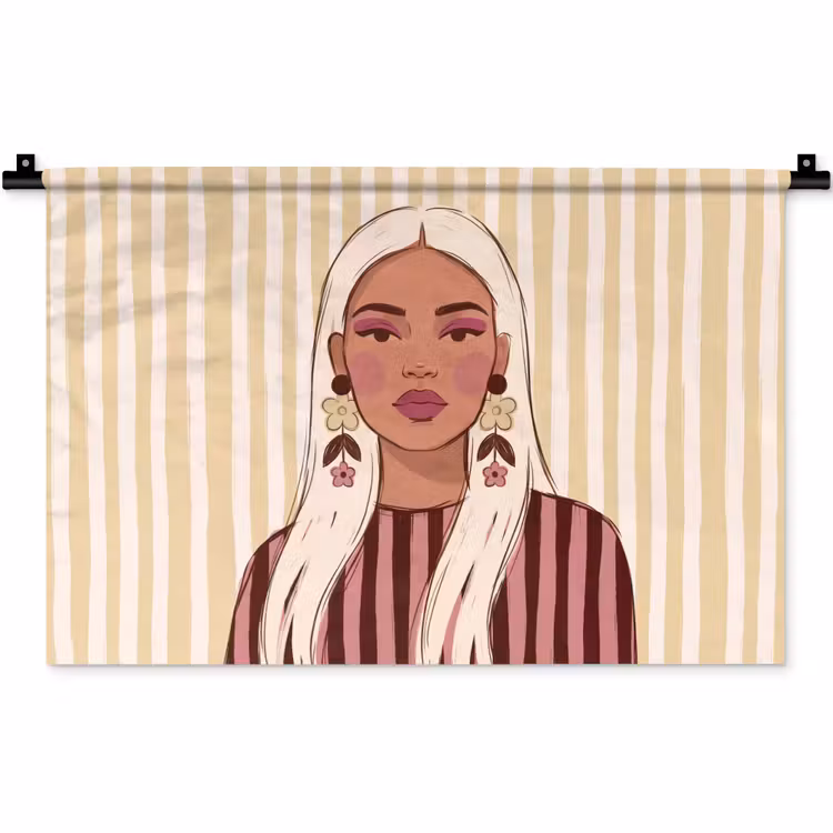 Vrouw - Portret - Illustratie - Modern - Roze Wandkleed katoen klein -zz3d