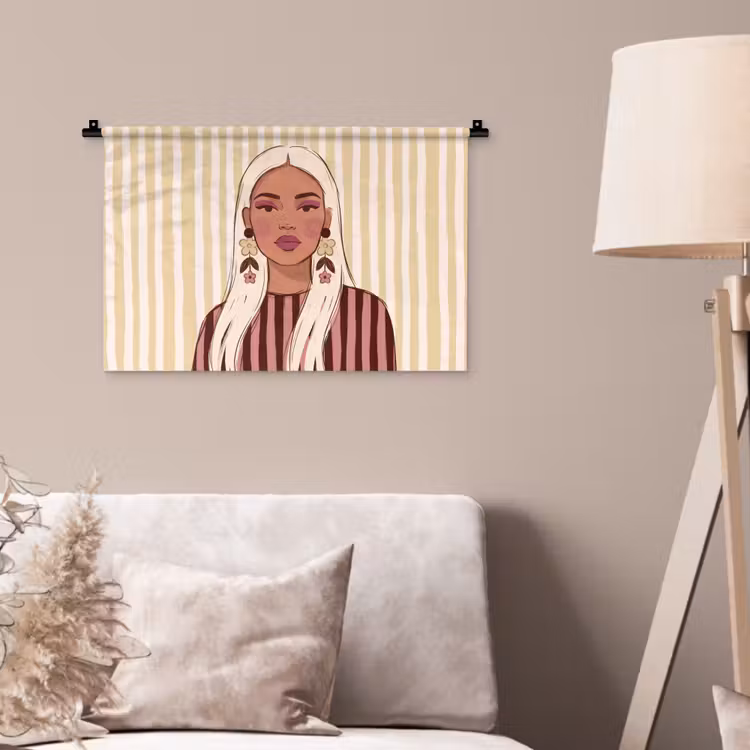 Vrouw - Portret - Illustratie - Modern - Roze Wandkleed katoen klein -sfeer4