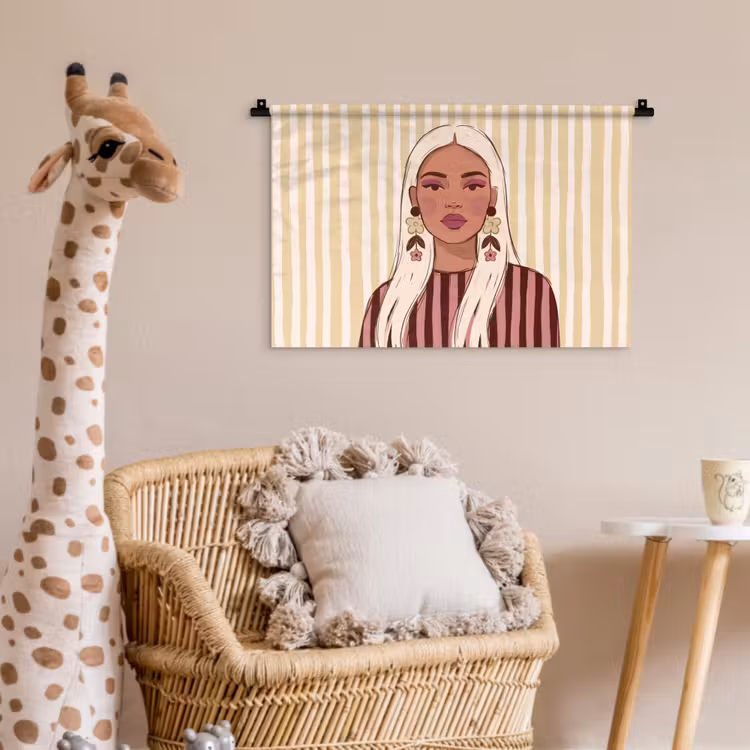 Vrouw - Portret - Illustratie - Modern - Roze Wandkleed katoen klein -wsfeer5_kind