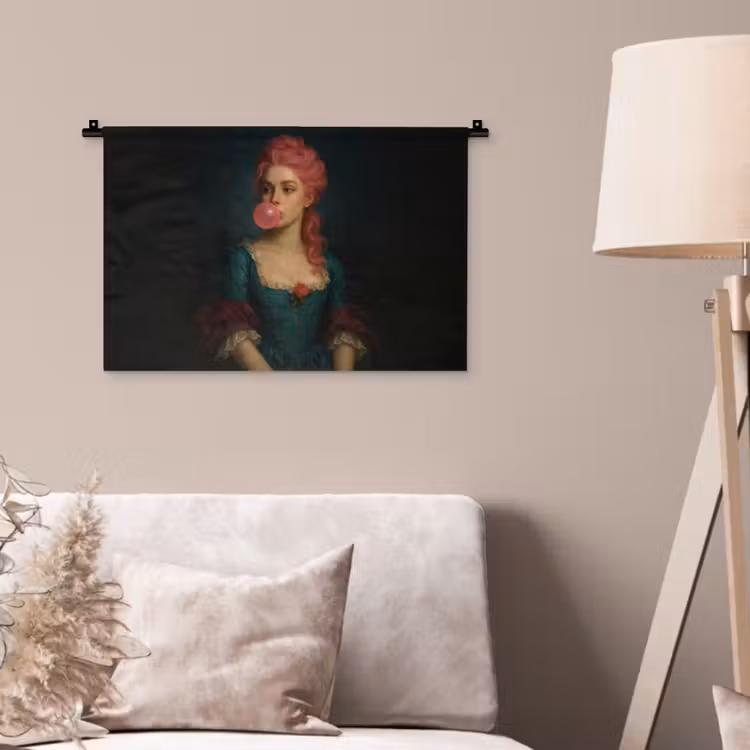 Vrouw - Portret - Kauwgombel Wandkleed katoen klein -sfeer4