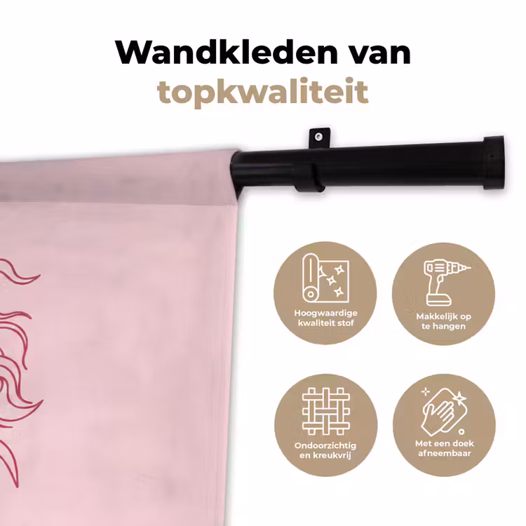 Vrouw - Portret - Klassiek - Line-art - Roze Wandkleed katoen klein -sfeer2