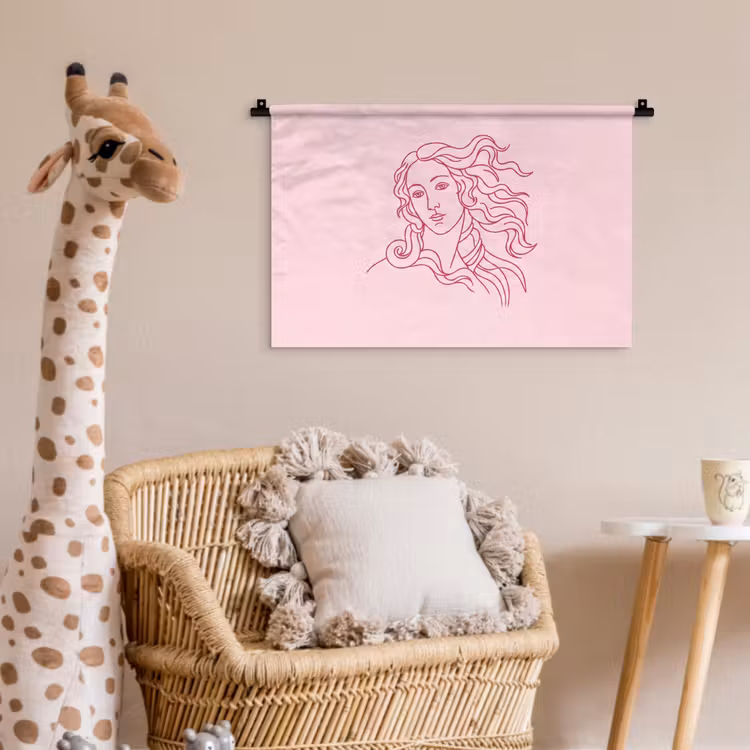 Vrouw - Portret - Klassiek - Line-art - Roze Wandkleed katoen klein -wsfeer5_kind