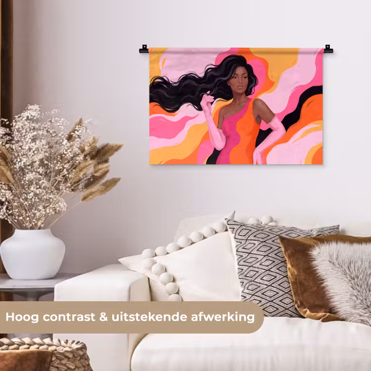 Vrouw - Portret - Kleurrijk - Modern - Kunst Wandkleed katoen klein -sfeer1