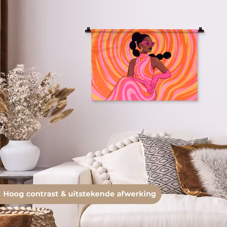 Vrouw - Portret - Kunst - Abstract - Roze Wandkleed katoen klein -sfeer1