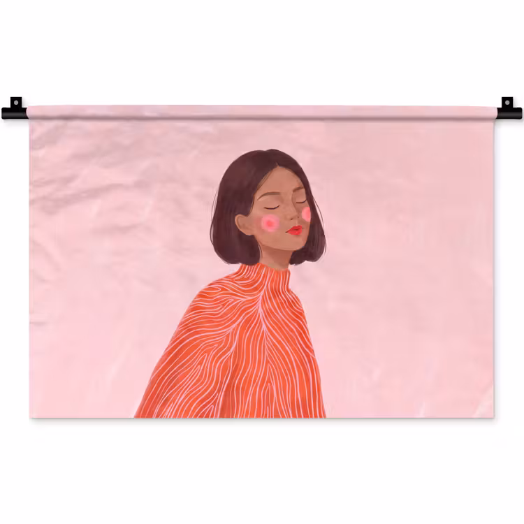 Vrouw - Portret - Modern - Kunst - Roze Wandkleed katoen klein -zz3d