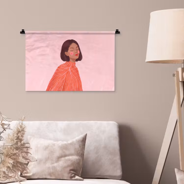 Vrouw - Portret - Modern - Kunst - Roze Wandkleed katoen klein -sfeer4