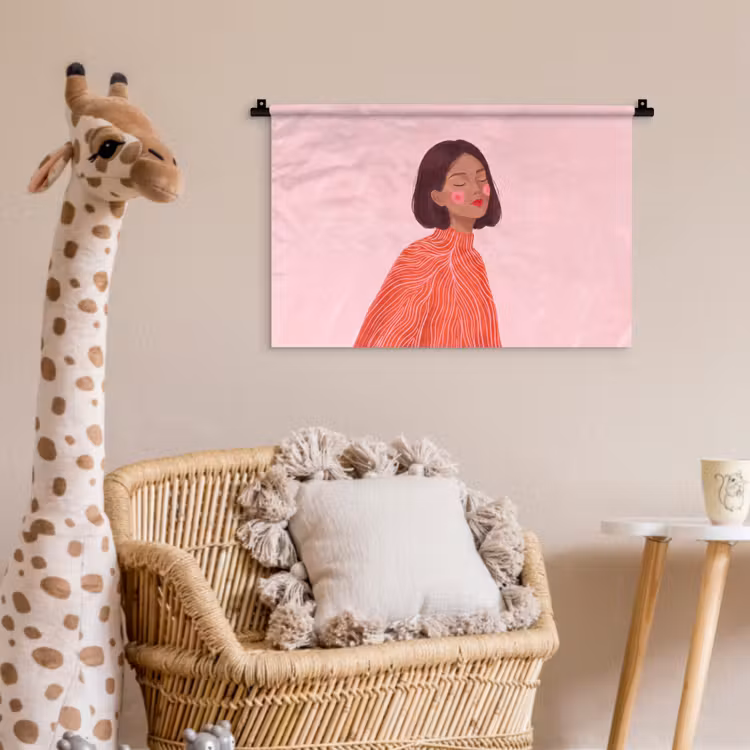 Vrouw - Portret - Modern - Kunst - Roze Wandkleed katoen klein -wsfeer5_kind