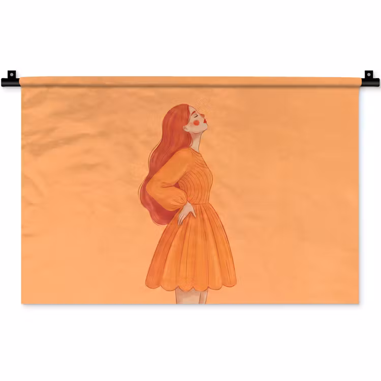 Vrouw - Profiel - Mensen - Modern - Oranje Wandkleed katoen klein -zz3d