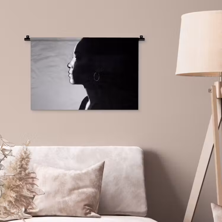 Vrouw - Profiel - Mensen - Zwart-wit Wandkleed katoen klein -sfeer4