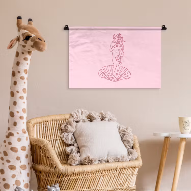 Vrouw - Schelp - Kunst - Lijntekening - Roze Wandkleed katoen klein -wsfeer5_kind