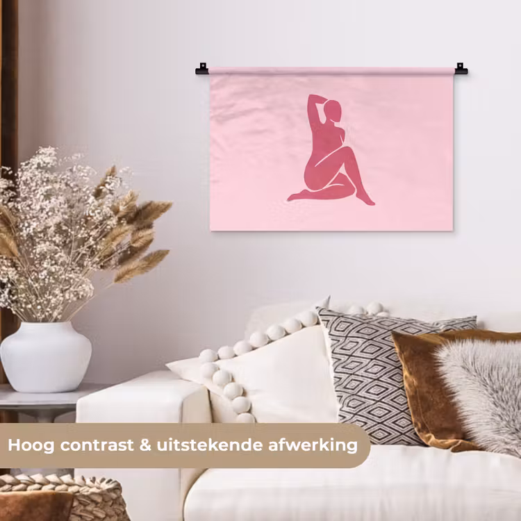 Vrouw - Silhouet - Abstract - Modern - Roze Wandkleed katoen klein -sfeer1