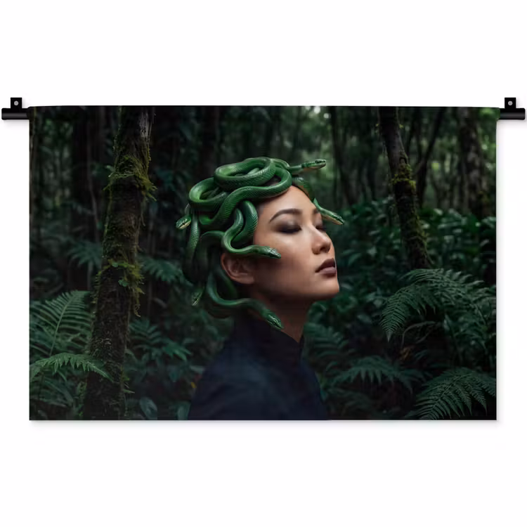 Vrouw - Slang - Natuur - Mystiek - Groen Wandkleed katoen klein -zz3d
