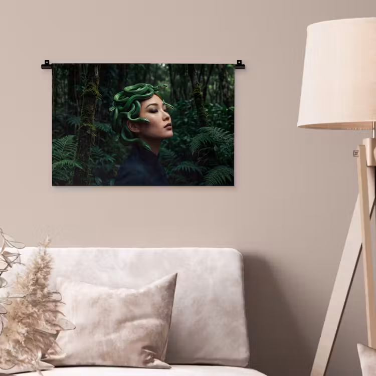 Vrouw - Slang - Natuur - Mystiek - Groen Wandkleed katoen klein -sfeer4