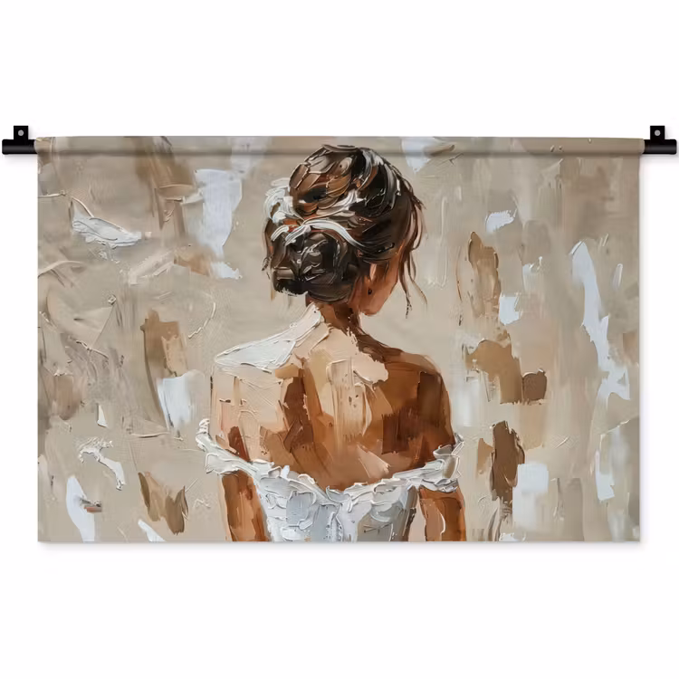 Vrouw - Verf - Abstract - Beige - Modern Wandkleed katoen klein -zz3d