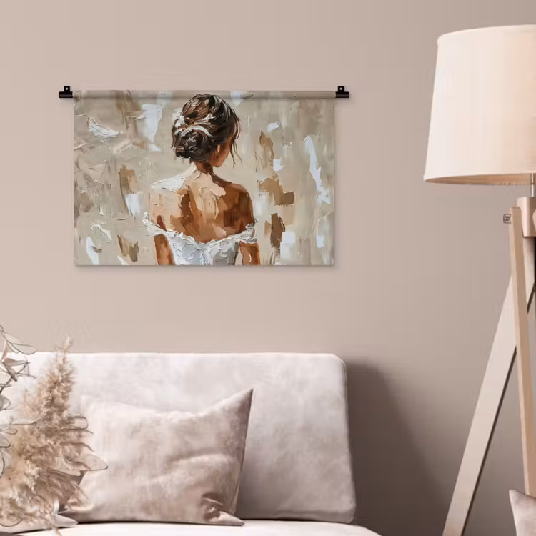 Vrouw - Verf - Abstract - Beige - Modern Wandkleed katoen klein -sfeer4